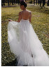 Spaghetti Straps Light Pink Satin Ivory Tulle Airy Wedding Dress